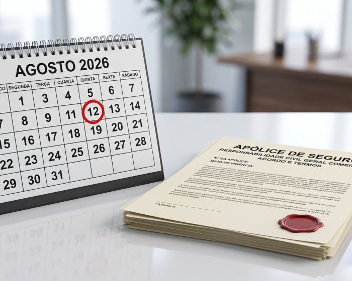 Visão aproximada de uma ampulheta sobre uma apólice de seguro e um calendário, ilustrando a contagem do prazo legal para acionar uma seguradora.